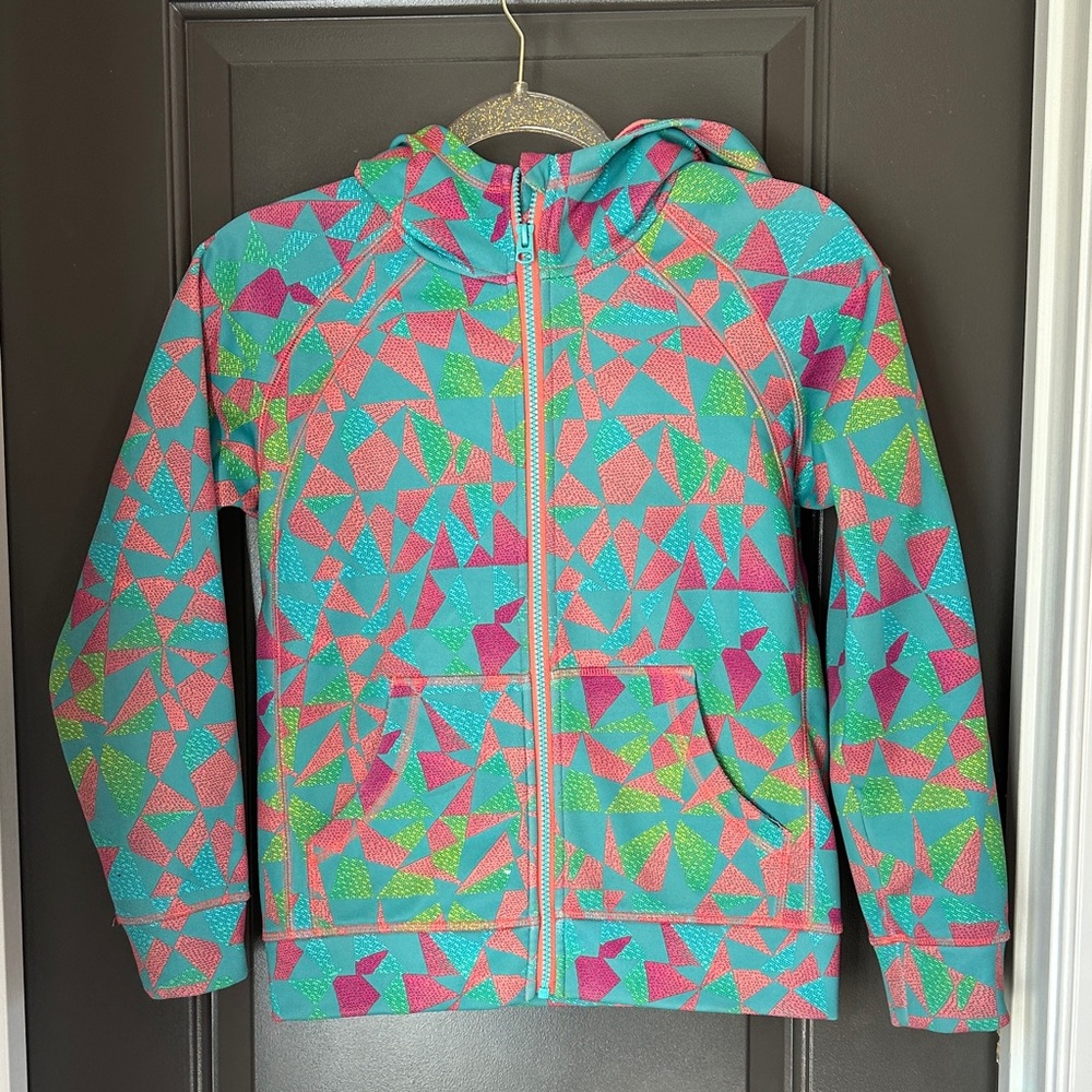 Burton Kids Hoodie with Pink, Green, and Blue Geometric Design Size S